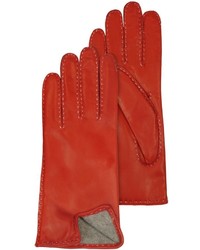 Forzieri Stitched Cashmere Lined Red Italian Leather Gloves