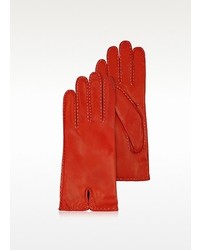 Forzieri Stitched Cashmere Lined Red Italian Leather Gloves