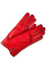 Forzieri Stitched Silk Lined Red Italian Leather Gloves