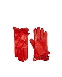 Valentino Leather Bow Gloves Red