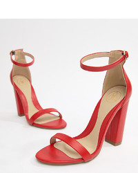 Missguided Block Heeled Barely There Sandals In Red