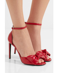 Saint Laurent Bow Embellished Leather Sandals Red
