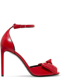Saint Laurent Bow Embellished Leather Sandals Red