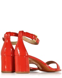 Tory Burch Cecile Pepper Red Leather Mid Heel Sandal