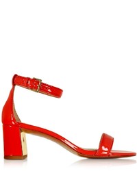 Tory Burch Cecile Pepper Red Leather Mid Heel Sandal