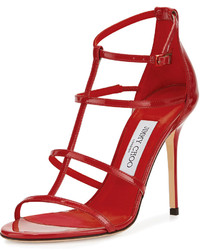 Jimmy Choo Dory Patent Leather Cage Sandal Red