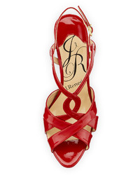 J. Renee Fineli Patent Leather Cross Strap Sandal Red
