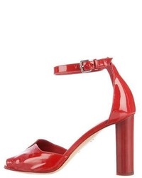 Hermes Herms Patent Leather Ankle Strap Sandals