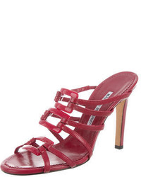Manolo Blahnik Leather Embellished Slide Sandals