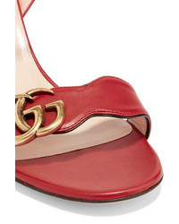 Gucci Logo Embellished Leather Sandals Red