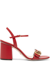 Gucci Logo Embellished Leather Sandals Red