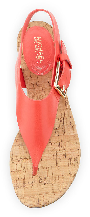 MICHAEL Michael Kors Michl Michl Kors London Leather Low Heel Thong Sandal  Coral, $125 | Neiman Marcus | Lookastic