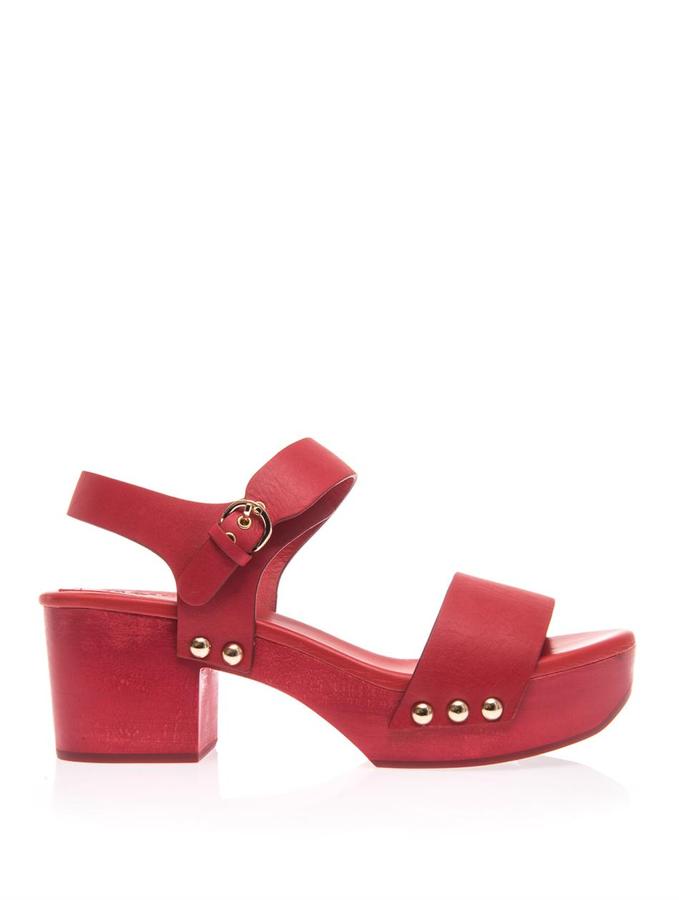 red leather sandals heels
