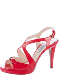 Prada Patent Leather Buckle Accented Sandals
