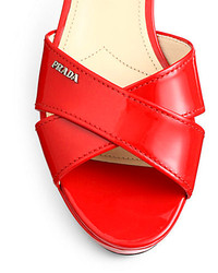 Prada Patent Leather Crisscross Platform Sandals