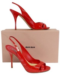 Miu Miu Red Patent Leather Sandal Heels