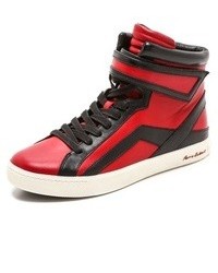 Red Leather High Top Sneakers
