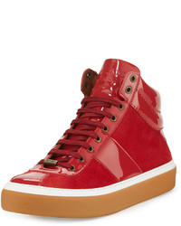 Jimmy Choo Belgravi Leather High Top Sneaker Red