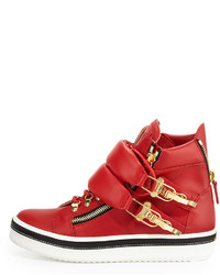 Giuseppe Zanotti Calf Leather High Top Sneaker Red
