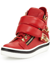 Giuseppe Zanotti Calf Leather High Top Sneaker Red