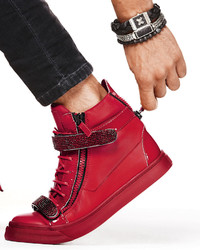 Giuseppe Zanotti Crystal Strap High Top Sneaker Red