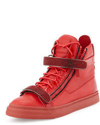 Giuseppe Zanotti Crystal Strap High Top Sneaker Red