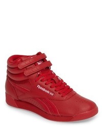 familia real Medicinal Metáfora Women's Red Leather High Top Sneakers by Reebok | Lookastic