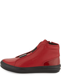 Salvatore Ferragamo Ground Buckle Front Calfskin High Top Sneaker Red