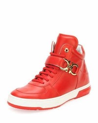 Salvatore Ferragamo High Top Sneaker With Side Gancini Red