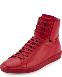 Saint Laurent Leather High Top Sneakers Red