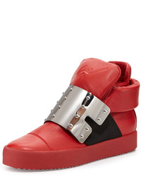 Giuseppe Zanotti Leather High Top With Plate Front Red