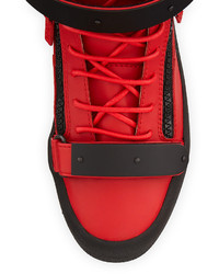 Giuseppe Zanotti Matte Leather High Top Sneaker Red