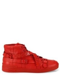 Moschino Multi Belt Calfskin Leather High Top Sneakers