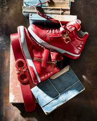 Salvatore Ferragamo Nayon High Top Sneaker With Side Gancini Red