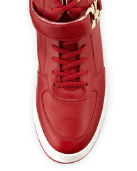Salvatore Ferragamo Nayon High Top Sneaker With Side Gancini Red