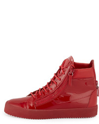 Giuseppe Zanotti Patent Leather High Top Sneaker Red