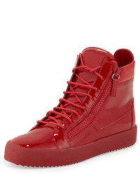 Giuseppe Zanotti Patent Leather High Top Sneaker Red