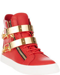 Giuseppe Zanotti Plated Strap Double Zip Sneakers Red