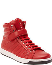 Prada Quilted Leather High Top Sneakers Red