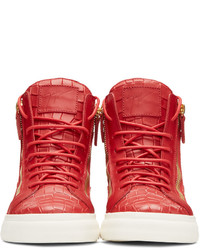 Giuseppe Zanotti Red Croc Embossed London High Top Sneakers