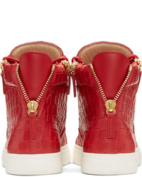 Giuseppe Zanotti Red Croc Embossed London High Top Sneakers