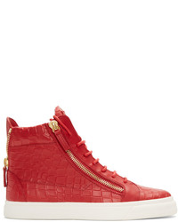 Giuseppe Zanotti Red Croc Embossed London High Top Sneakers