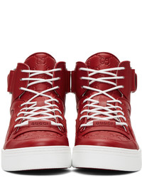 Gucci Red Gg Signature High Top Sneakers