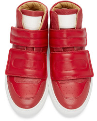 MM6 MAISON MARGIELA Red Leather High Top Sneakers