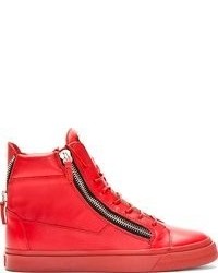 Giuseppe Zanotti Red Leather High Top Sneakers