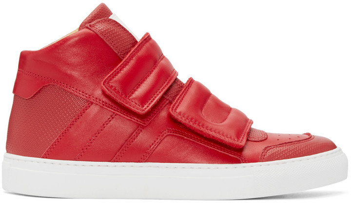 MM6 MAISON MARGIELA Red Leather High Top Sneakers, $430 | SSENSE