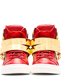 Giuseppe Zanotti Red London Flip Clasp High Top Sneakers