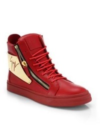 Giuseppe Zanotti Signature Metal Plated Leather High Top Sneakers
