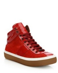 Jimmy Choo Suede Patent Leather High Top Sneakers