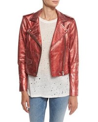 IRO Axelle Cropped Metallic Leather Jacket Red